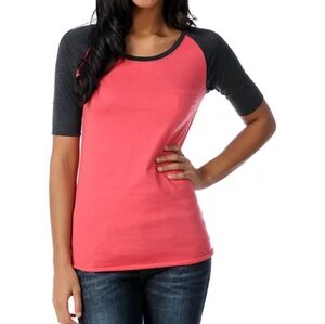 Ultra Teeze pink and gray 3/4 sleeve baseball shirt